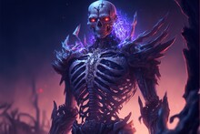 Fantasy Giant Skeleton Monster. Digital Art Style, Illustration Painting.