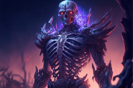 fantasy giant skeleton monster. digital art style, illustration painting.