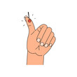 Sharp wooden splinter in the thumb. Vector illustration in flat style