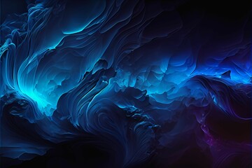 Sticker - Stunning illustration of blue wave abstraction on black backgroud