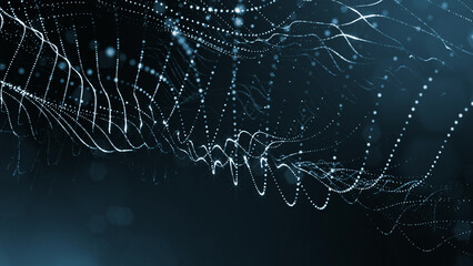 Wall Mural - microworld or sci-fi theme. 3d rendering background of glowing particles that form curved lines and 