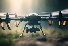 A Quadcopter Close Up Amid A Hazy Background. Generative AI
