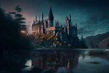  Hogwarts at night magical castle digital art