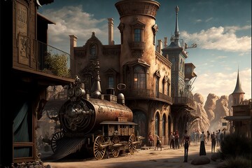 Wall Mural - Steampunk buldings and town