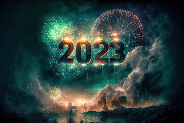 Happy New Year 2023 Backdrop Background Cover Digital Art with Generative AI Technology