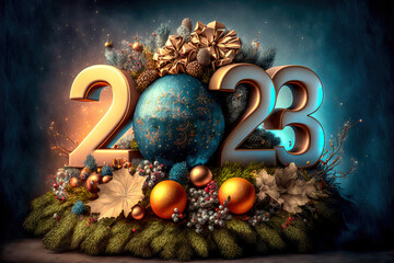 Happy New Year 2023 Backdrop Background Cover Digital Art with Generative AI Technology