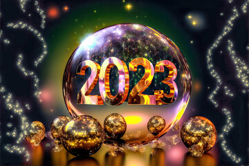 Happy New Year 2023 Backdrop Background Cover Digital Art with Generative AI Technology