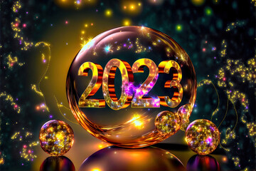 Happy New Year 2023 Backdrop Background Cover Digital Art with Generative AI Technology