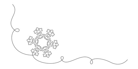 Poster - One continuous line drawing of christmas snowflake. Winter holidays and cold flake symbol in simple linear style. Holiday icon with empty space in editable stroke. Doodle vector illustration