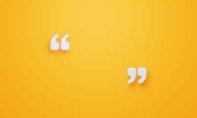 Minimal two quotes symbol on yellow background. 3d rendering.
