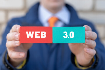 Futuristic Web 3.0 Decentralized Internet Concept. New Web 3 AI IOT Big Data Technology. Modern science and innovative technology.