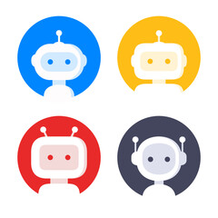 robot in circle icon set. bot sign design. chatbot symbol, logo template. modern flat style cartoon 