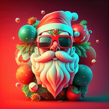 Cool Santa Claus  With Sunglasses In Graffiti Style With Plenty Of Modern Colourful Decoration, Generative Ai
