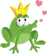 Prince Frog Character Sending Kisses Vector Cartoon Illustration. True love concept for Valentine’s Day postcard design
