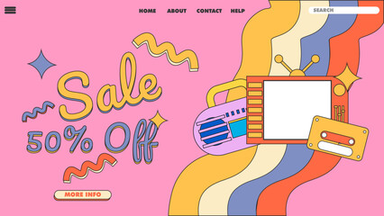 Retro design sale landing page banner design
