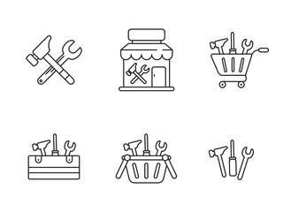 Canvas Print - Set of building material shop icons with linear style isolated on white background