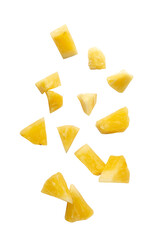 Wall Mural - Falling pineapple slices isolated on white background with clipping path.