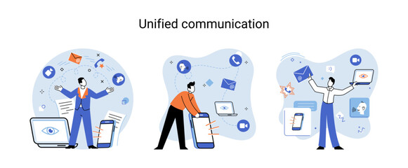 Wall Mural - unified communication metaphor. social media creative idea. online social network. business interact