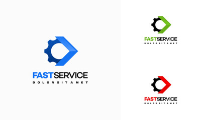 Wall Mural - fast service gear logo designs concept vector, arrow and gear logo designs template icon