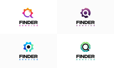 Set of Search Engine logo designs concept vector, Search Service Gear logo template icon