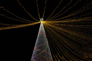 Wall Mural - Scene of Christmas tree lighting in night time background