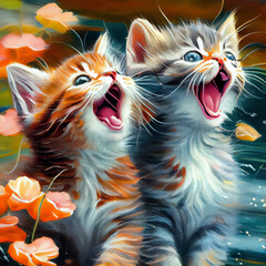 Wall Mural - Kittens singing