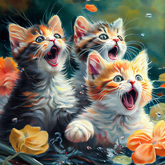 Wall Mural - Kittens singing