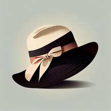  A Hat With A Bow On It Is Shown In A Flat Lay Position With A Light Gray Background And A Light Blue Background. Generative AI