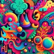 Funky, colorful, busy, ugly pattern illustration made with Generative AI