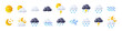 © klyaksun - 3d render weather icons set, sun shining, clouds, lightnings and snow or rain forecast elements for web design. Cartoon illustration in plastic minimal style, isolated objects on white background