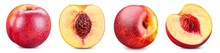 Peach Collection Isolated. Peach And Half On White Background. Peach With Clipping Path.