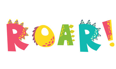 Vector lettering for the print. Lettering Roar in the style of dinosaurs, the roar of dinosaurs and beasts 