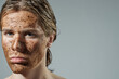 © Clique Images - Horizontal beauty portrait shot of young man with organic scrub on his face looking at camera, copy space