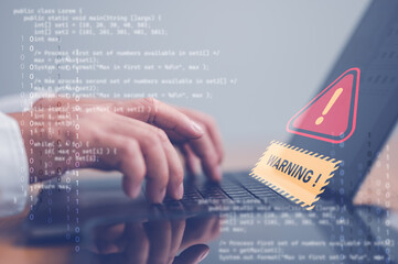 Leinwandbilder - System warning hacked alert, cyber attack on computer network. Cybersecurity vulnerability, data breach, illegal connection, compromised information concept. Malicious software, virus and cybercrime.