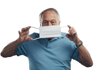 Wall Mural - PNG Shot of an elderly man holding a protective face mask in a studio