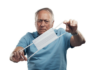 Wall Mural - PNG Shot of an elderly man holding a protective face mask in a studio.