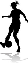 Wall Mural - A female soccer football player woman in silhouettes