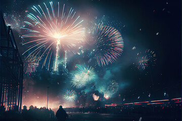 Wall Mural - colorful new year's eve fireworks over the city