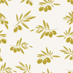 Wall Mural - Seamless background of different green olive branch isolated on background 