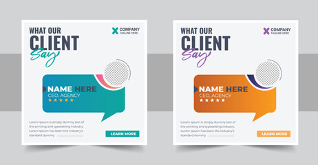 Sticker - Modern and creative client testimonial social media post design, Customer service feedback review social media post or web banner with color variation template design