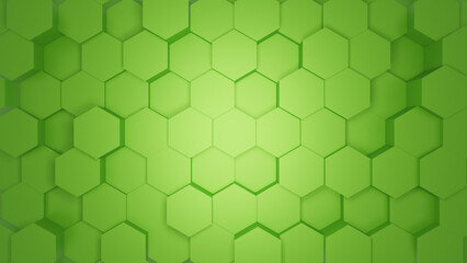 Wall Mural - Hexagonal background with green hexagons, abstract futuristic geometric backdrop or wallpaper with copy space for text