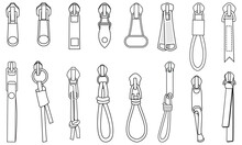 Zipper Pullers Vector Illustration Zip Heads, Zipper Sliders Flat Sketch