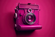 old camera in Viva magenta color, trending color of 2023, illustration