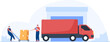 Delivery truck service. Warehouse workers moving boxes.  Illustration