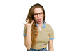 © Asier - Young caucasian redhead woman isolated showing rock gesture with fingers