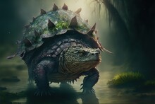 Fantasy Illustration Of Alligator Snapping Turtle  (Macrochelys Temminckii),  Generative AI
