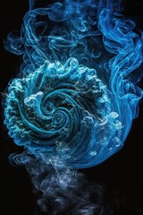 Wall Mural - Spiraling blue fractal smoke, abstract, Generative AI