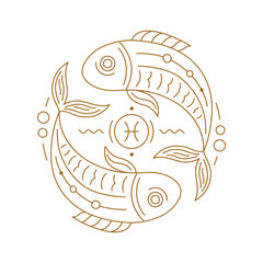 pisces zodiac astrology horoscope stylized sign thin line. fishes symbol of esoteric, zodiacal astro
