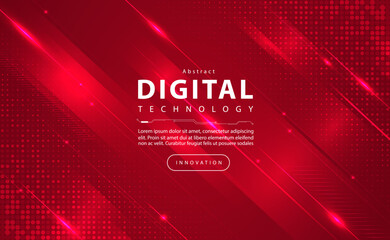 digital technology banner red background concept, circuit technology light effect, abstract cyber te