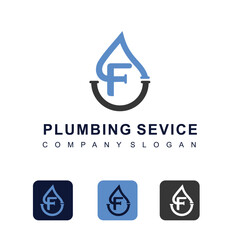 Initial Letter F with Water Shape Icon for Plumbing Service Business Logo Design Template